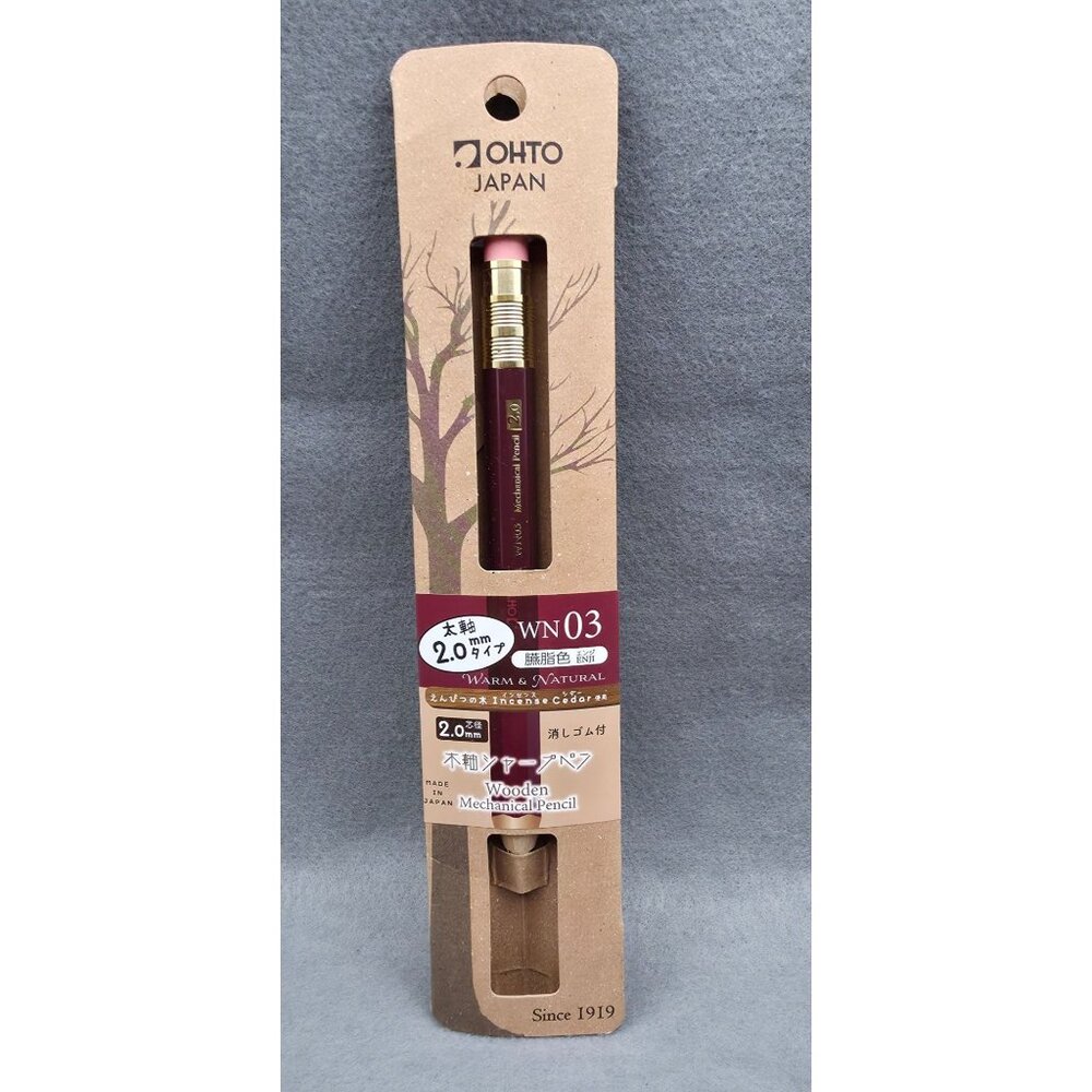 Ohto WN03 Wooden Mechanical Red Pencil 2.0mm Warm & Natural Cedar Made In Japan
